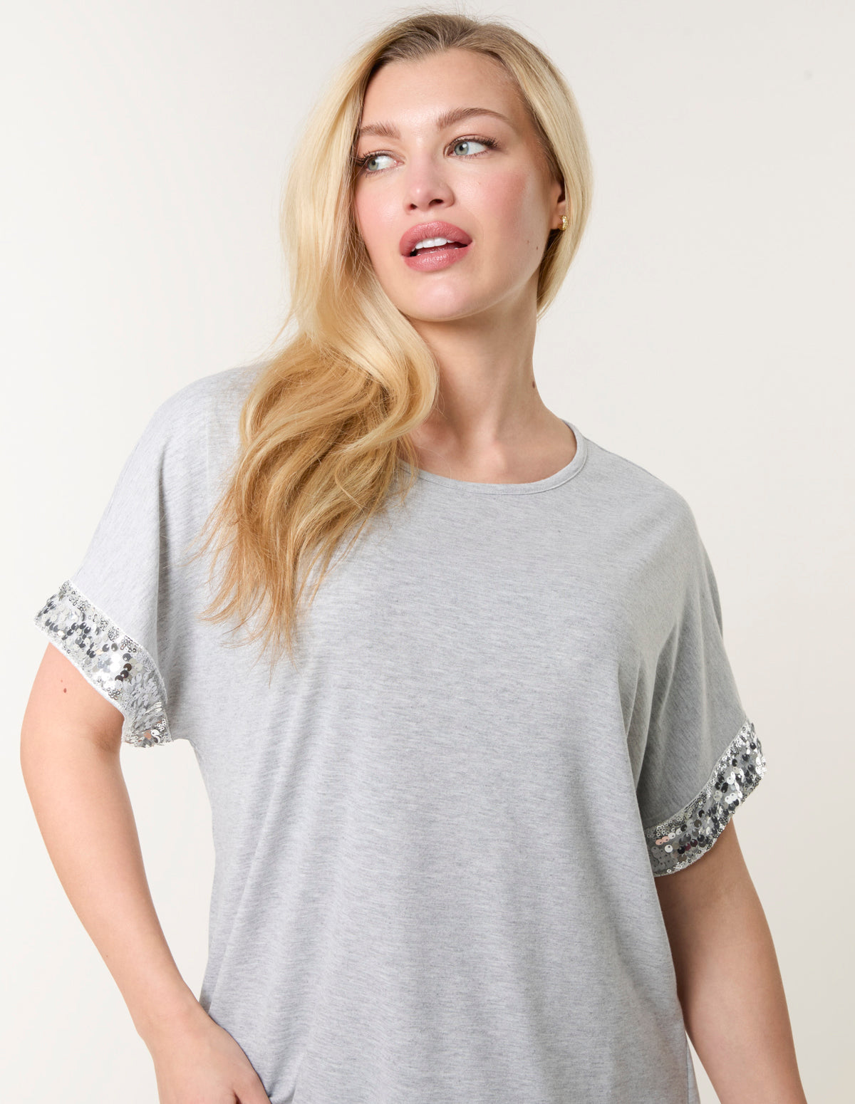 Sequin Trim Oversized Top