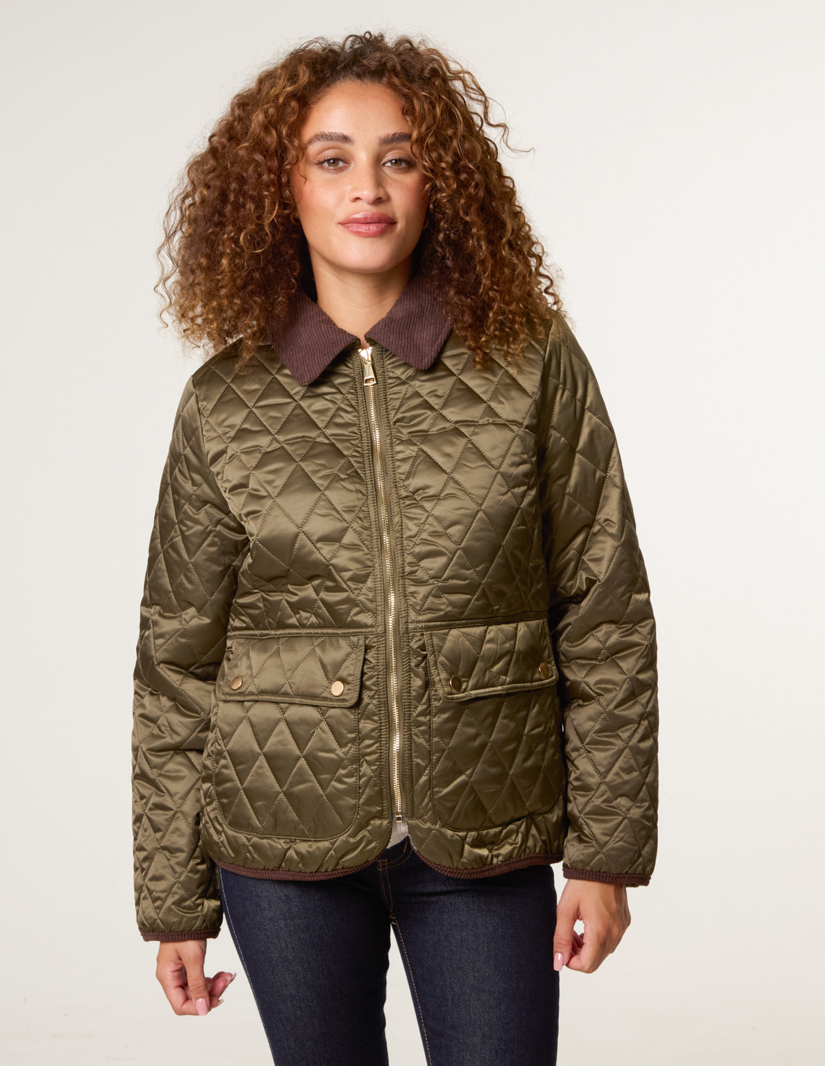 Diamond Quilted Cord Collar Coat