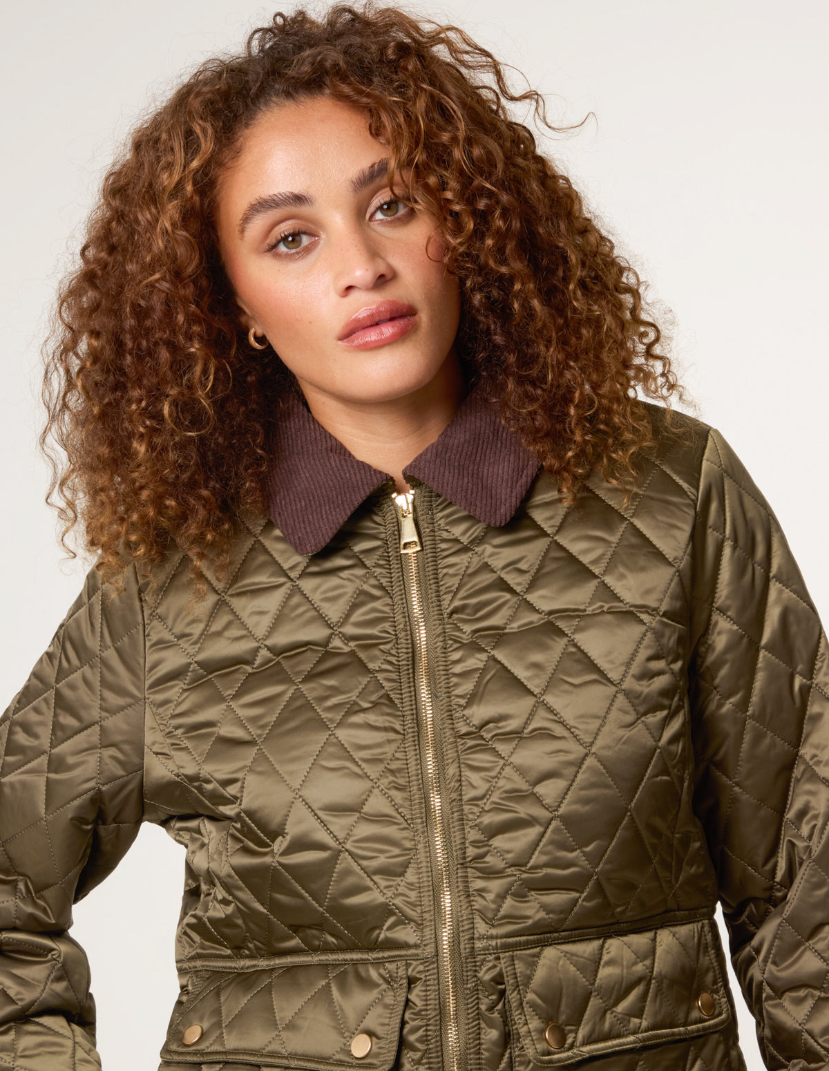Diamond Quilted Cord Collar Coat