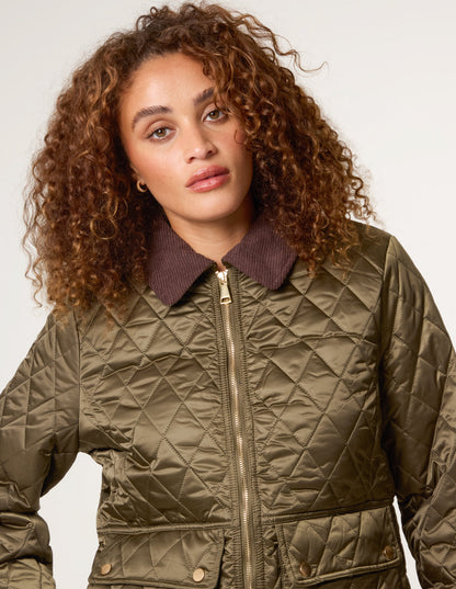Diamond Quilted Cord Collar Coat