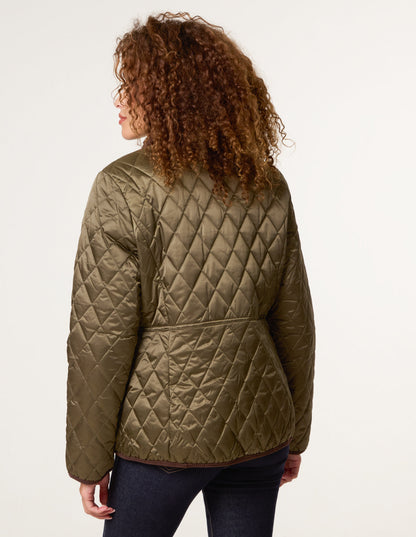 Diamond Quilted Cord Collar Coat