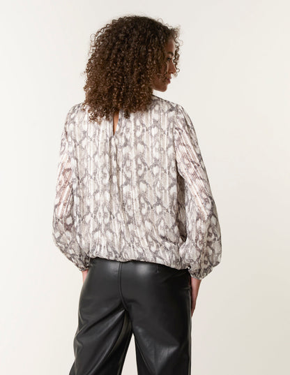 Rhinestone Studded Snake Print Blouse