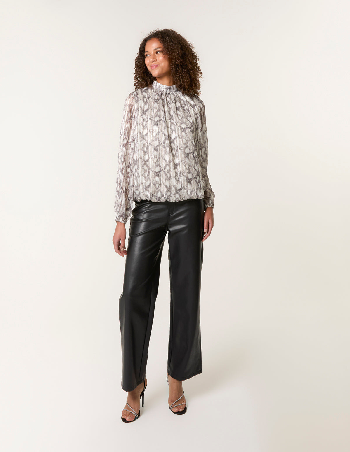 Rhinestone Studded Snake Print Blouse