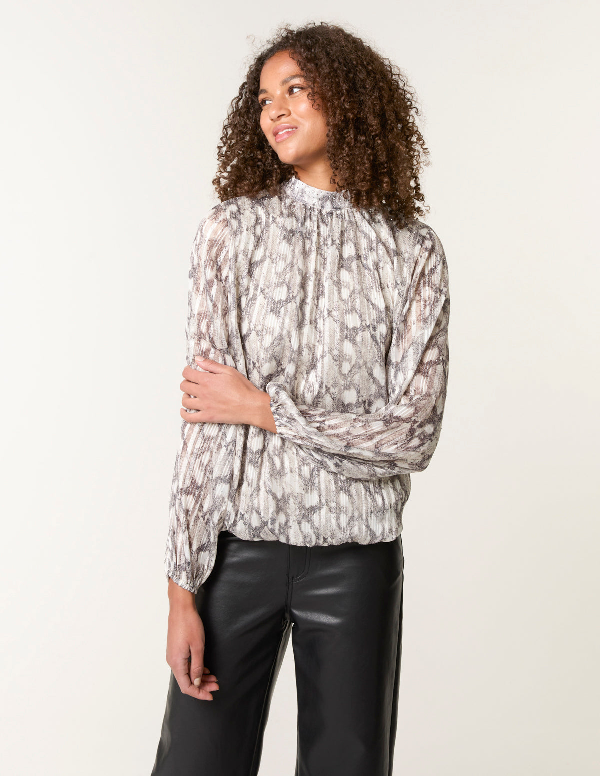 Rhinestone Studded Snake Print Blouse