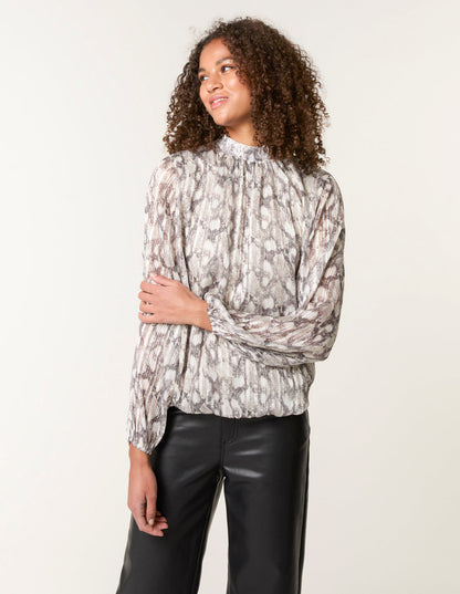 Rhinestone Studded Snake Print Blouse