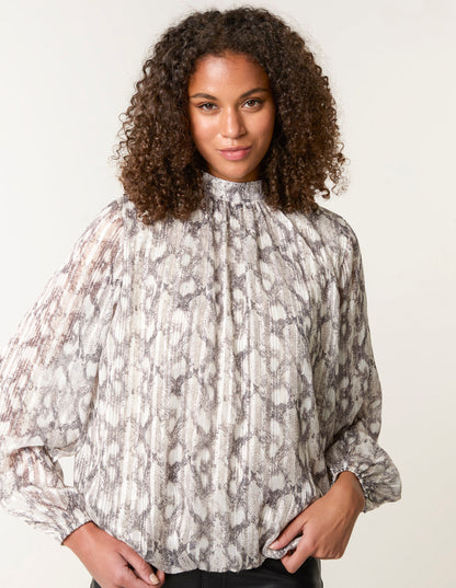 Rhinestone Studded Snake Print Blouse
