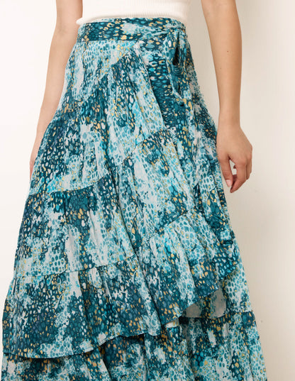 Wrap Metallic Tiered Skirt
