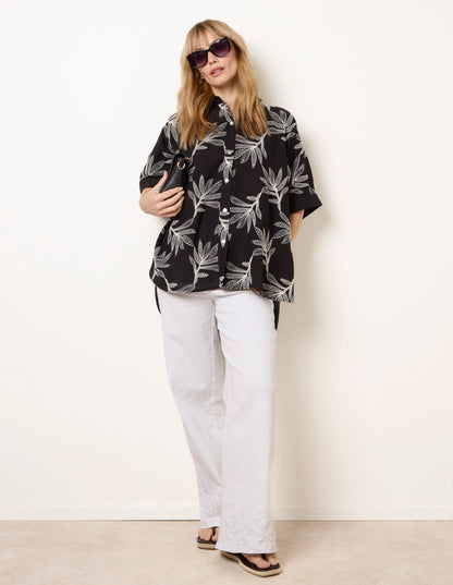 Embroidered Front Oversized Shirt