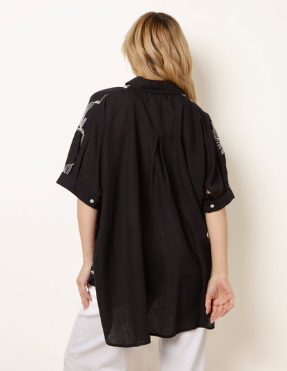 Embroidered Front Oversized Shirt