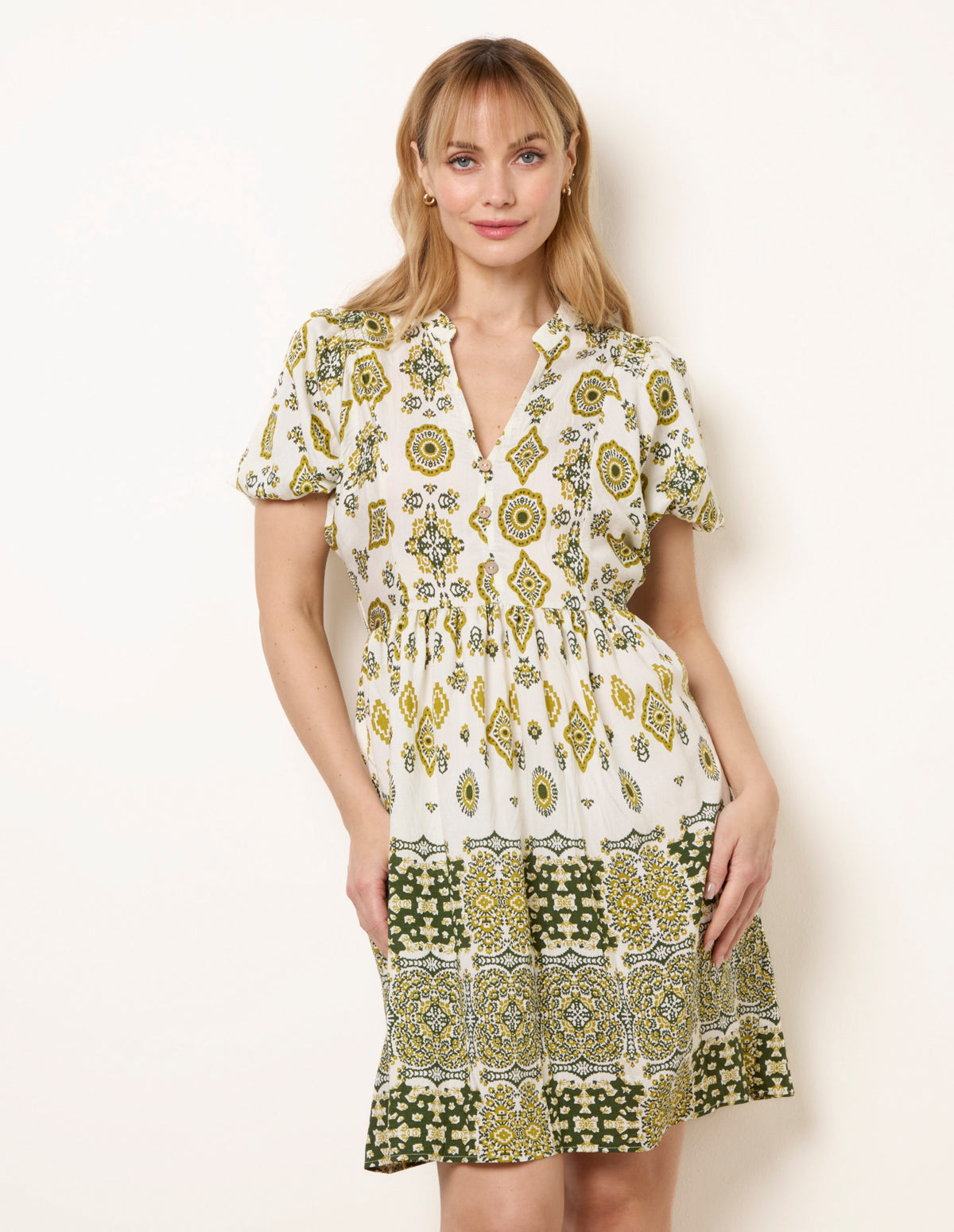 Abstract Print Button Front Mini Dress
