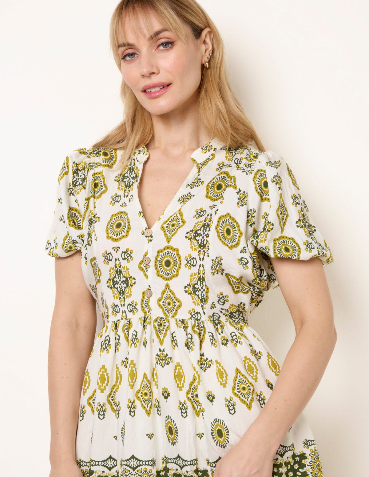 Abstract Print Button Front Mini Dress