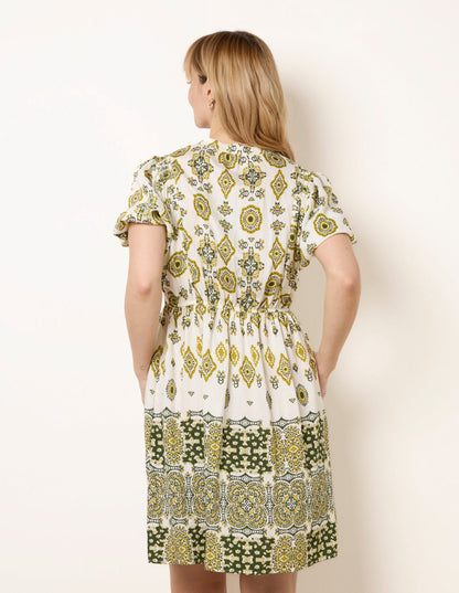 Abstract Print Button Front Mini Dress