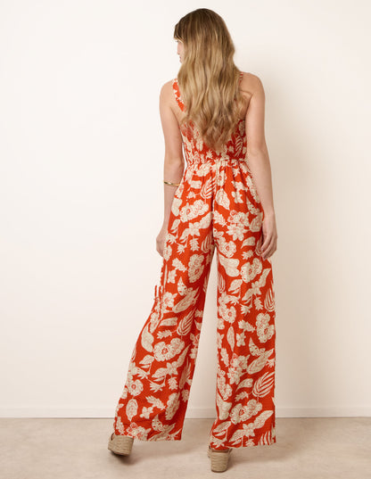 Tropical Tie Front Jumpsuit