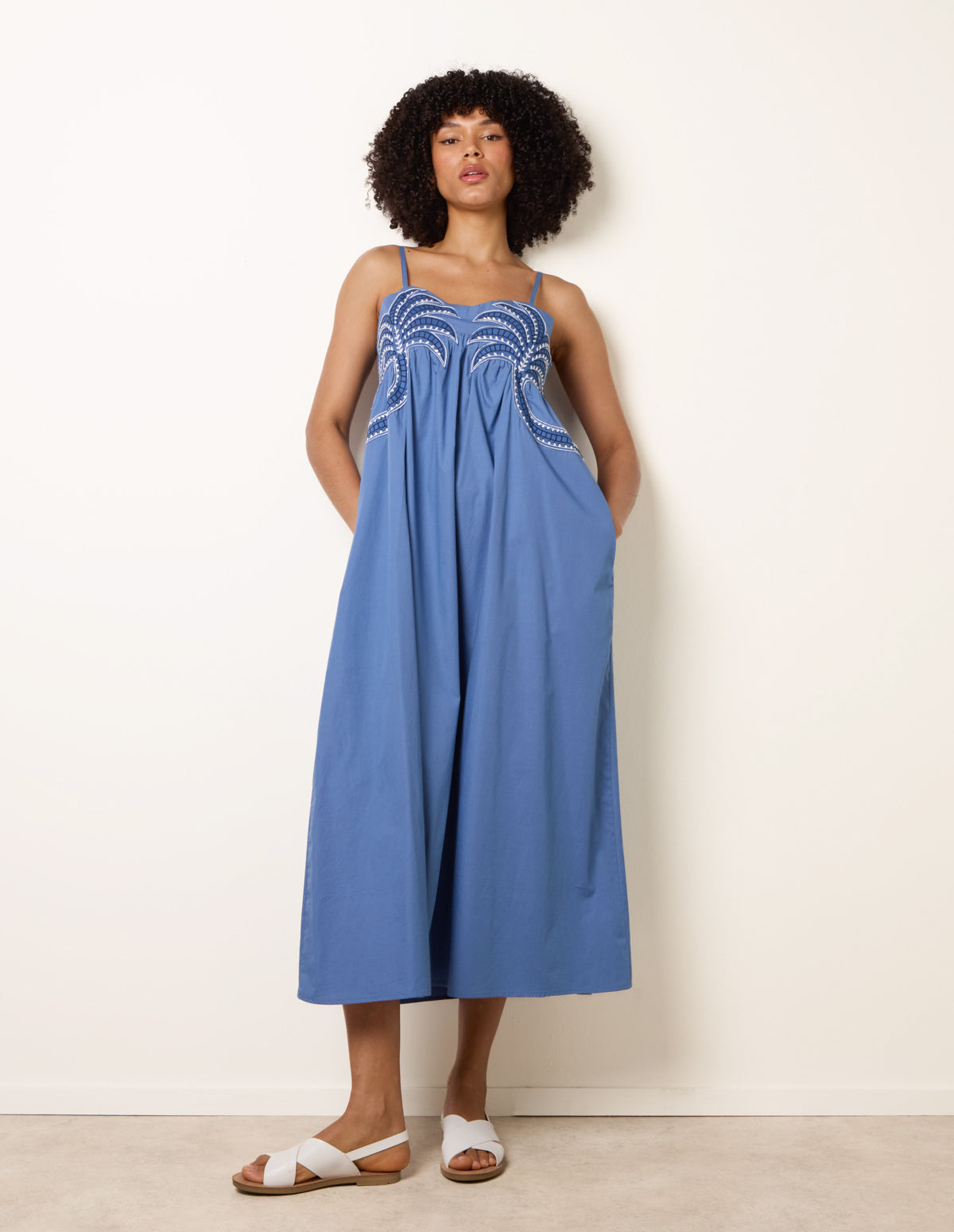 Palm Tree Embroidery Smock Dress