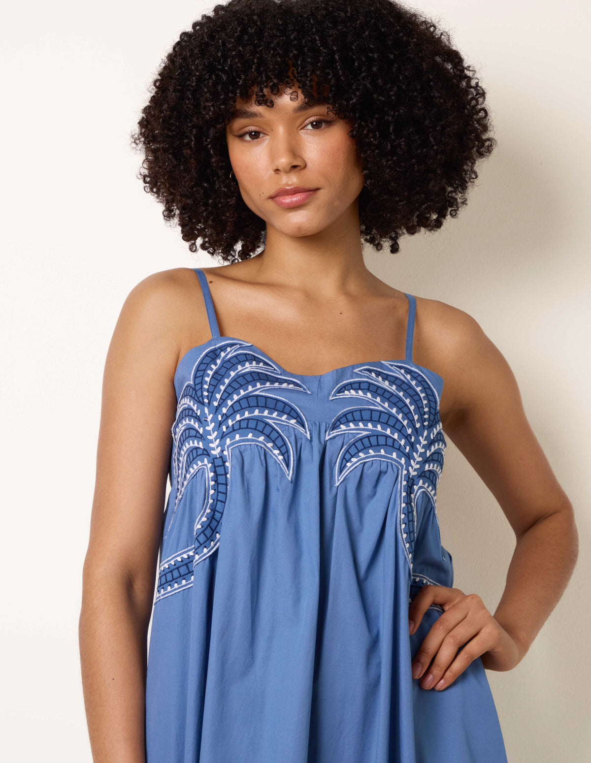 Palm Tree Embroidery Smock Dress