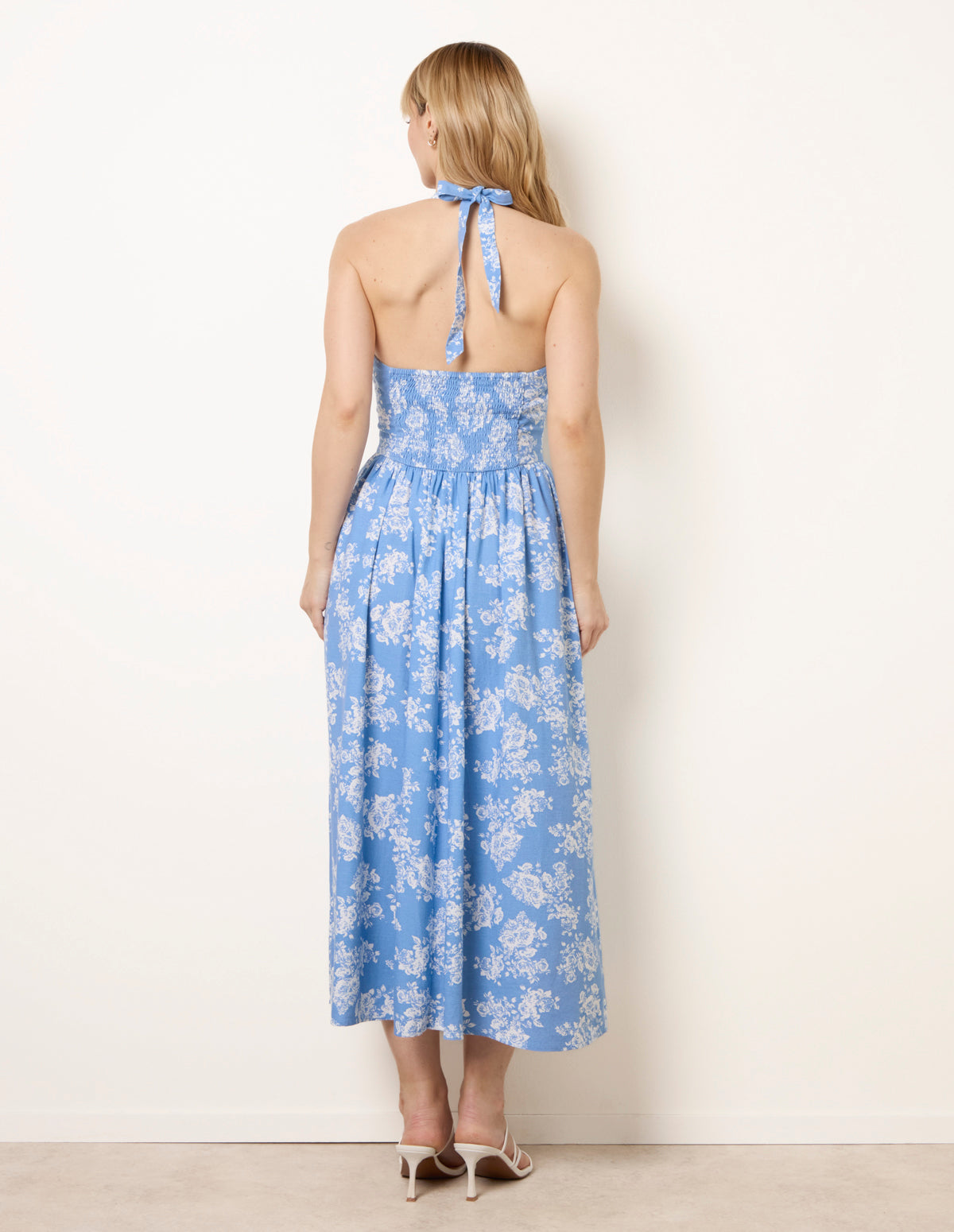 Ditsy Floral V Waist Halter Midi Dress