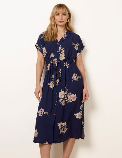 Drawstring Midi Shirt Dress