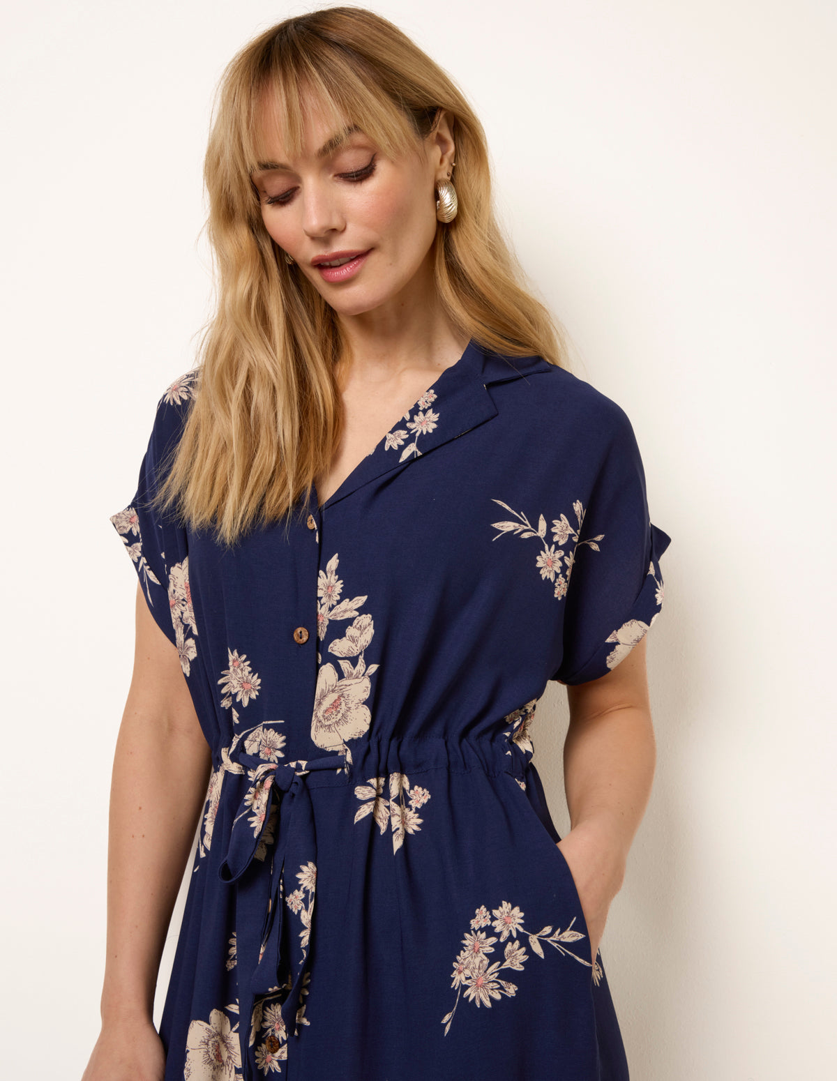 Drawstring Midi Shirt Dress