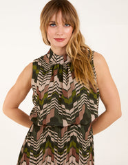 Tile Print High Neck Sleeveless Dress