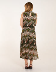 Tile Print High Neck Sleeveless Dress