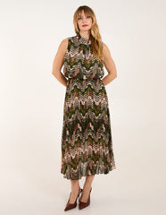 Tile Print High Neck Sleeveless Dress