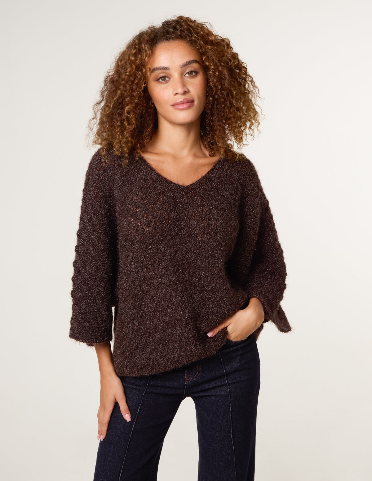 Pointelle Knit Batwing Jumper
