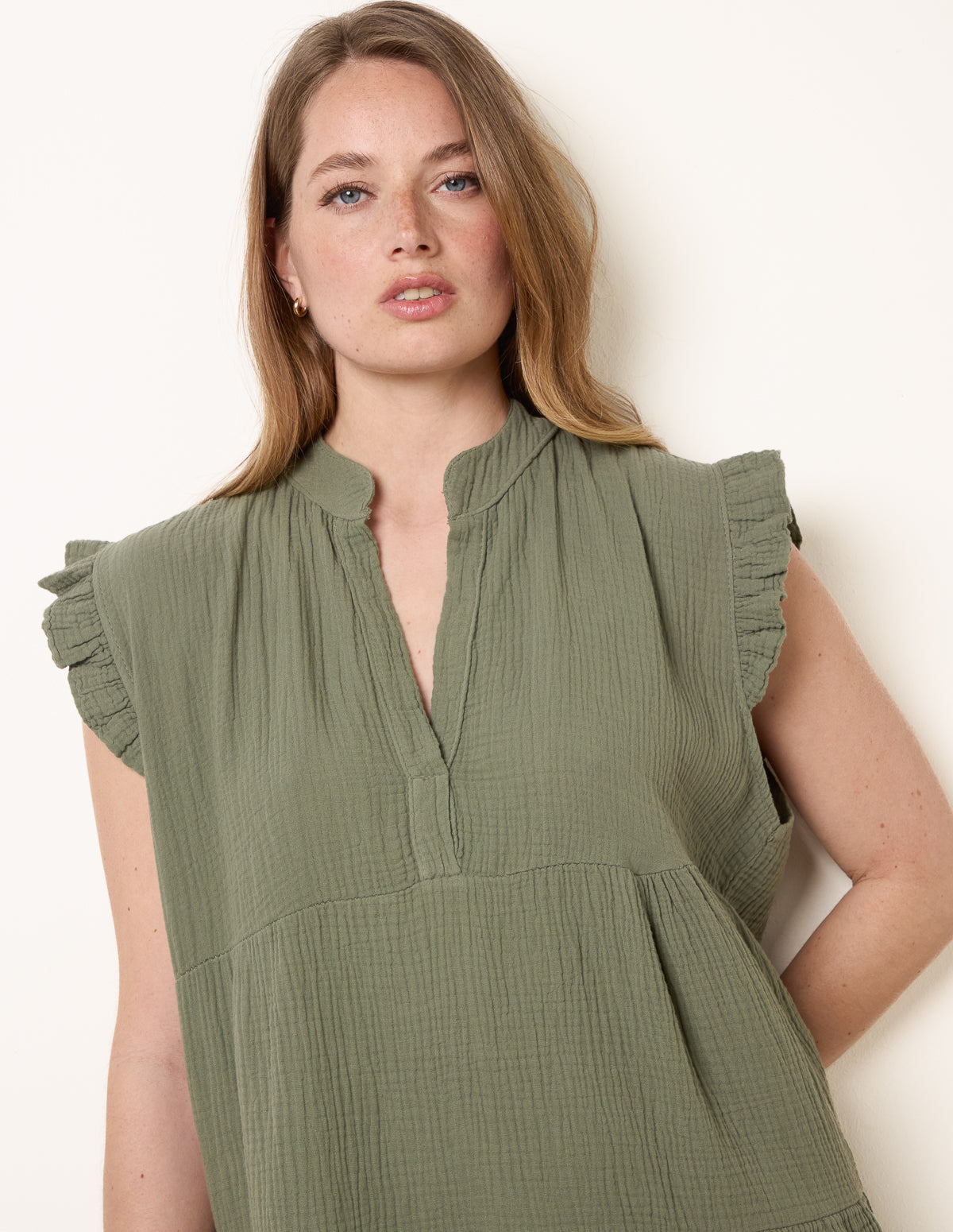 Cheesecloth Frill Sleeve Tunic