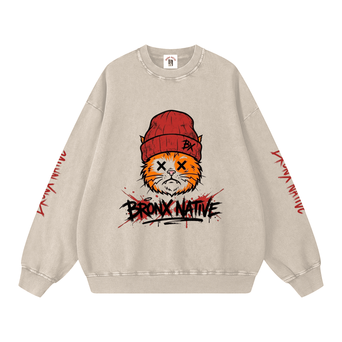 BX Bodega Cats Snow Washed Oversized Sweatshirt