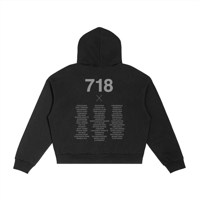 BX Crest 718 Contrast Plaid Boxy Zip Hoodie