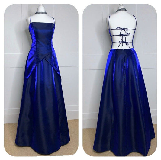 Gorgeous Electric Royal Blue Prom Dress Vintage Prom Dress Retro 1990 Electric Blue Tie Back  Formal Party Gowns AB1821