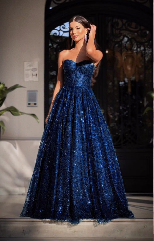 A Line Navy Blue Chic Sequin Long Prom Dress Vintage Evening Dress AB1823