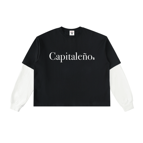 Capitaleño Layered Contrast Sleeve Cotton T-Shirt