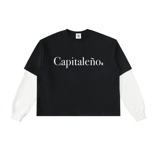 Capitaleño Layered Contrast Sleeve Cotton T-Shirt