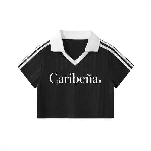 Caribena Contrast Collar Striped Cropped Jersey
