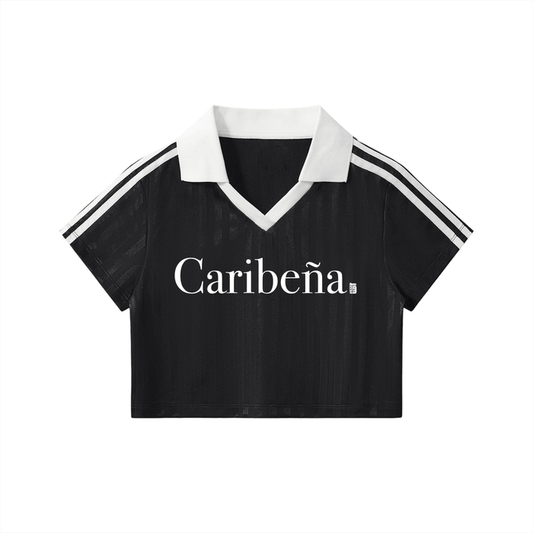Caribena Contrast Collar Striped Cropped Jersey