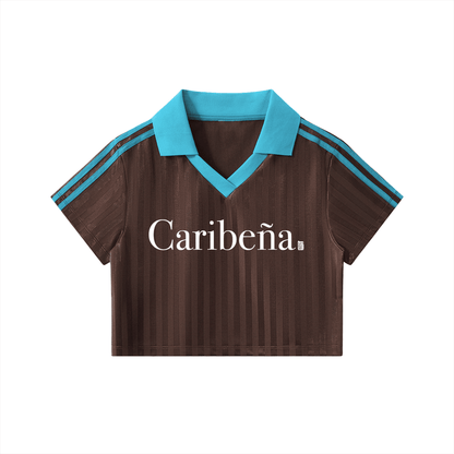 Caribena Contrast Collar Striped Cropped Jersey
