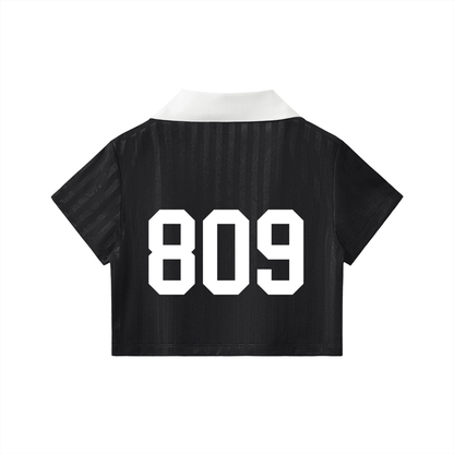Cibaeña Contrast Collar Striped Cropped Jersey
