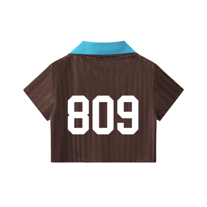 Cibaeña Contrast Collar Striped Cropped Jersey