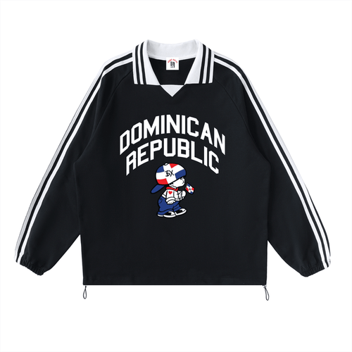 Contrast Striped Lapel Collar Sweatshirt