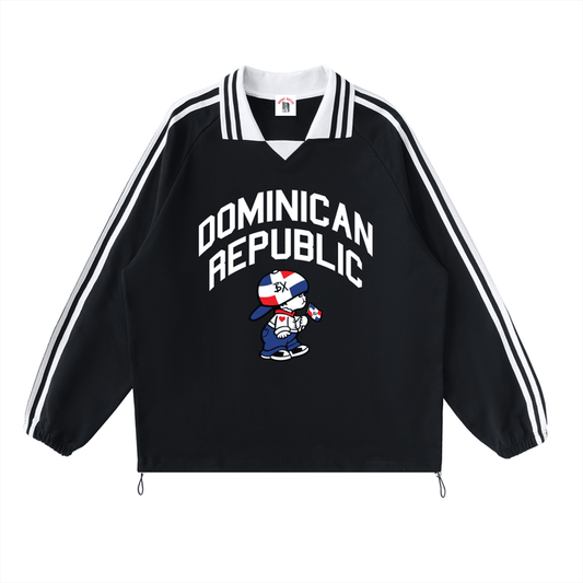 Contrast Striped Lapel Collar Sweatshirt