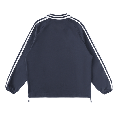 Contrast Striped Lapel Collar Sweatshirt