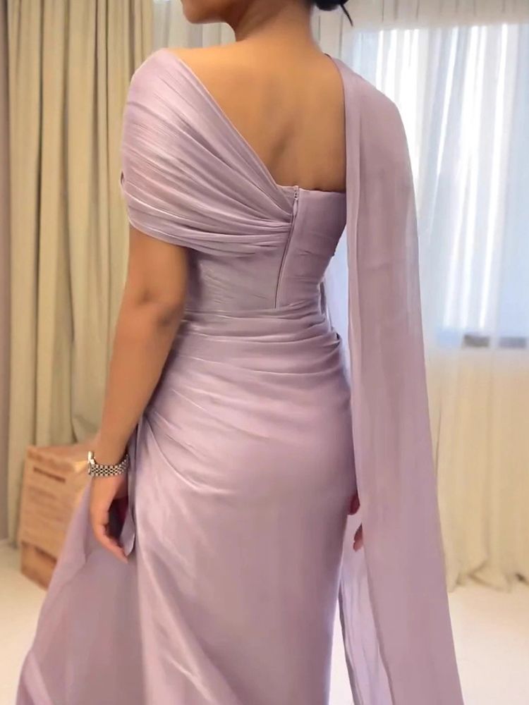Customized Purple One Shoulder Draped Prom Dresses Shawl Sleeveless vestidos de noiva Formal Gowns AB1922