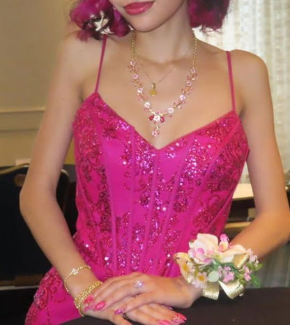 Glitter Mermaid Prom Dress Women Hot Pink Sequins Long Formal Dance Evening Party Gowns AB1716