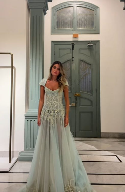 Fairy-tale A Line Exquisite Beaded Tulle Prom Dress Wedding Guest Dress Dinner Outfits Party Gowns AB2198