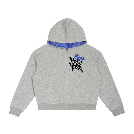 Da Bronx Boroughs Contrast Plaid Boxy Zip Hoodie