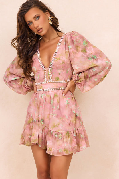 Dahlia Dance Chiffon Mini Dress - Pink