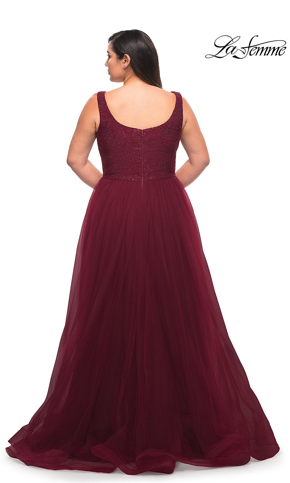 La Femme Long Lace-Bodice Plus-Size Prom Dress