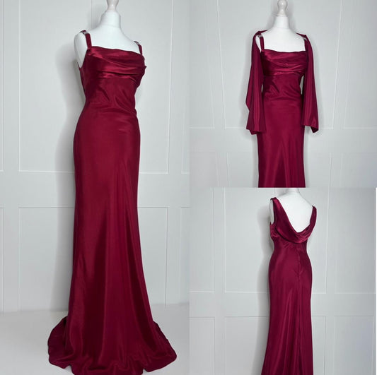 Modest Mermaid Straps Burgundy Satin With Cape Sleeveless Long Formal Dress Gown 18th Birthday Prom Dresses N2417