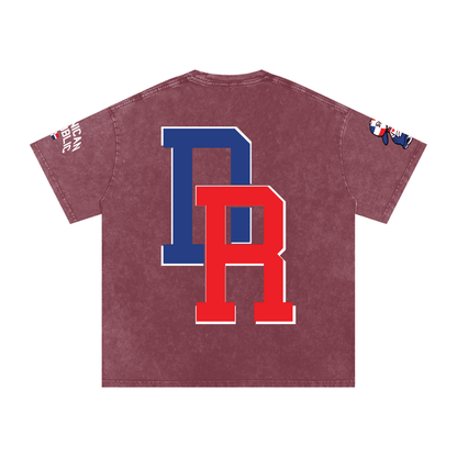 Maroon streetwear tee with bold blue and red 'BR' graphic, sleeve logos, inspired by NYC culture