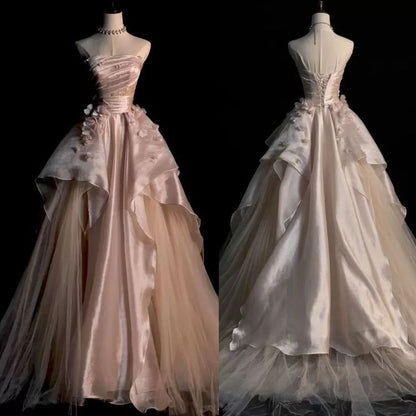Modest Ball Gown Strapless Grape Tulle Long Prom Dresses Senior Graduation Dance Evening Outfits N035
